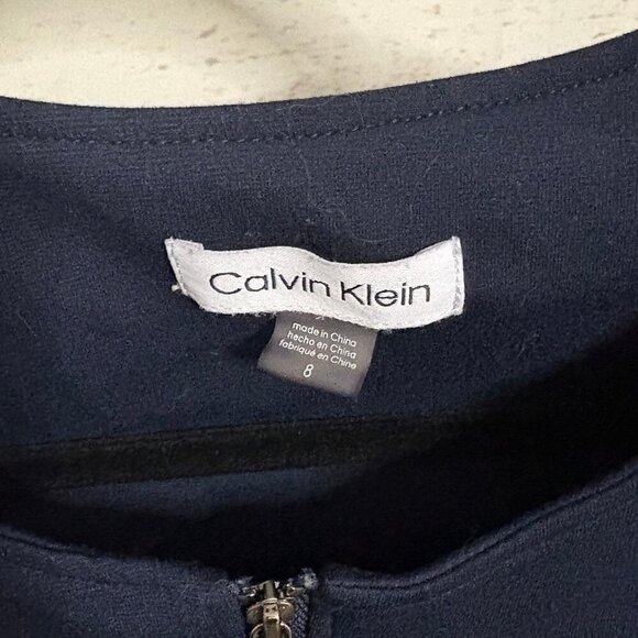 Calvin Klein navy Blue Zip Up Pencil Dress w Shoulder Pads Sz 8 - Picture 5 of 7